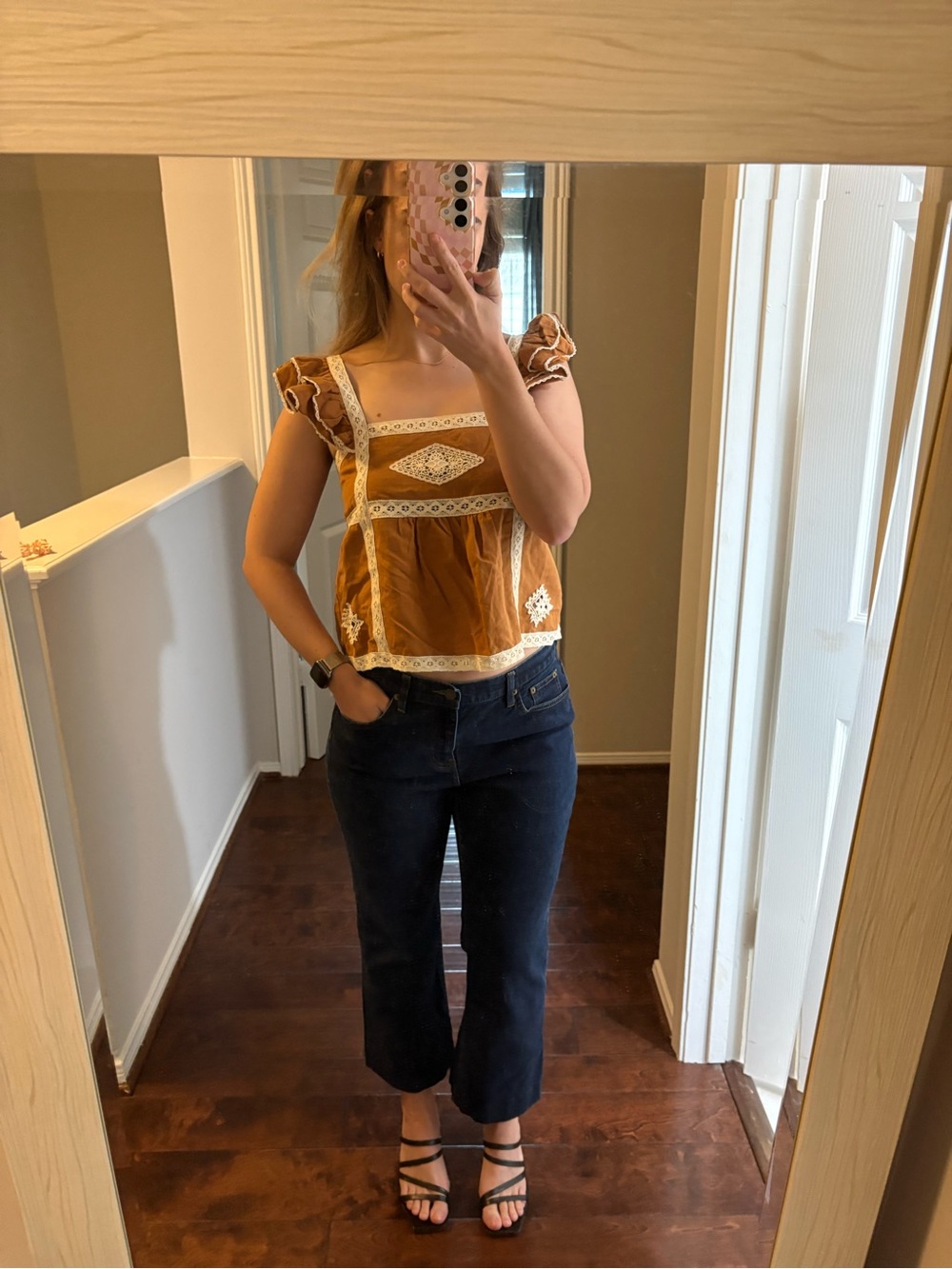 Sezane Cottage Core Mustard Yellow Embroidered Peasant Top Size Small
